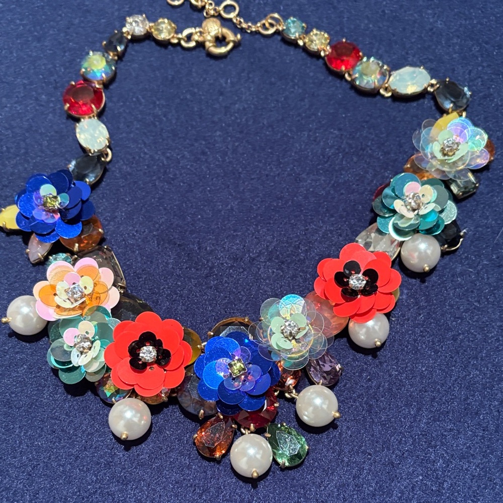 J Crew Multicolor Floral Sequin Statement Necklace